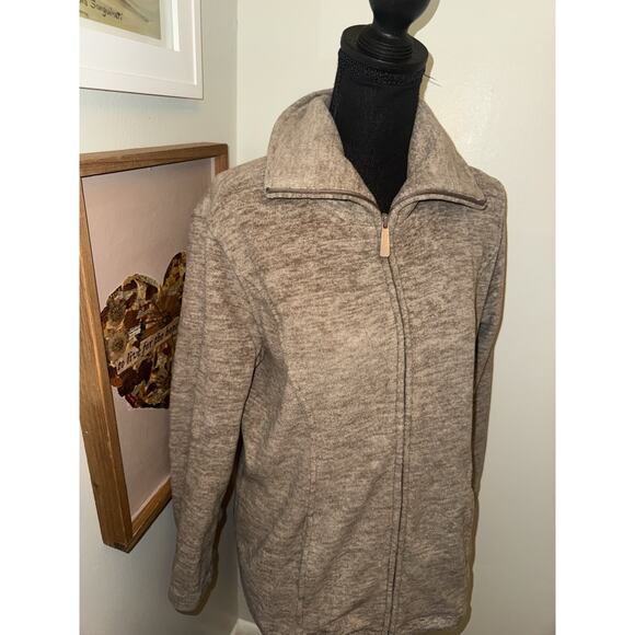 Susan Graver Weekend Polar Fleece Jacket Small Heathered Tan Zip Front Mock Neck - Picture 2 of 5